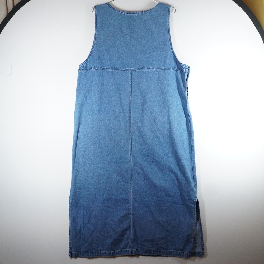 VTG Blue J Denim Jumper Dress XL Blue Button Cargo Pocket Midi Casual Teacher - Picture 2 of 12